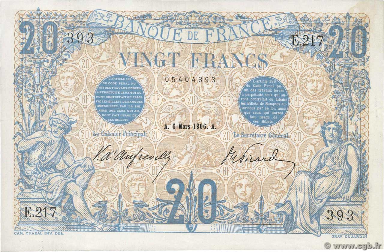 20 Francs BLEU FRANCE  1906 F.10.01 pr.SUP