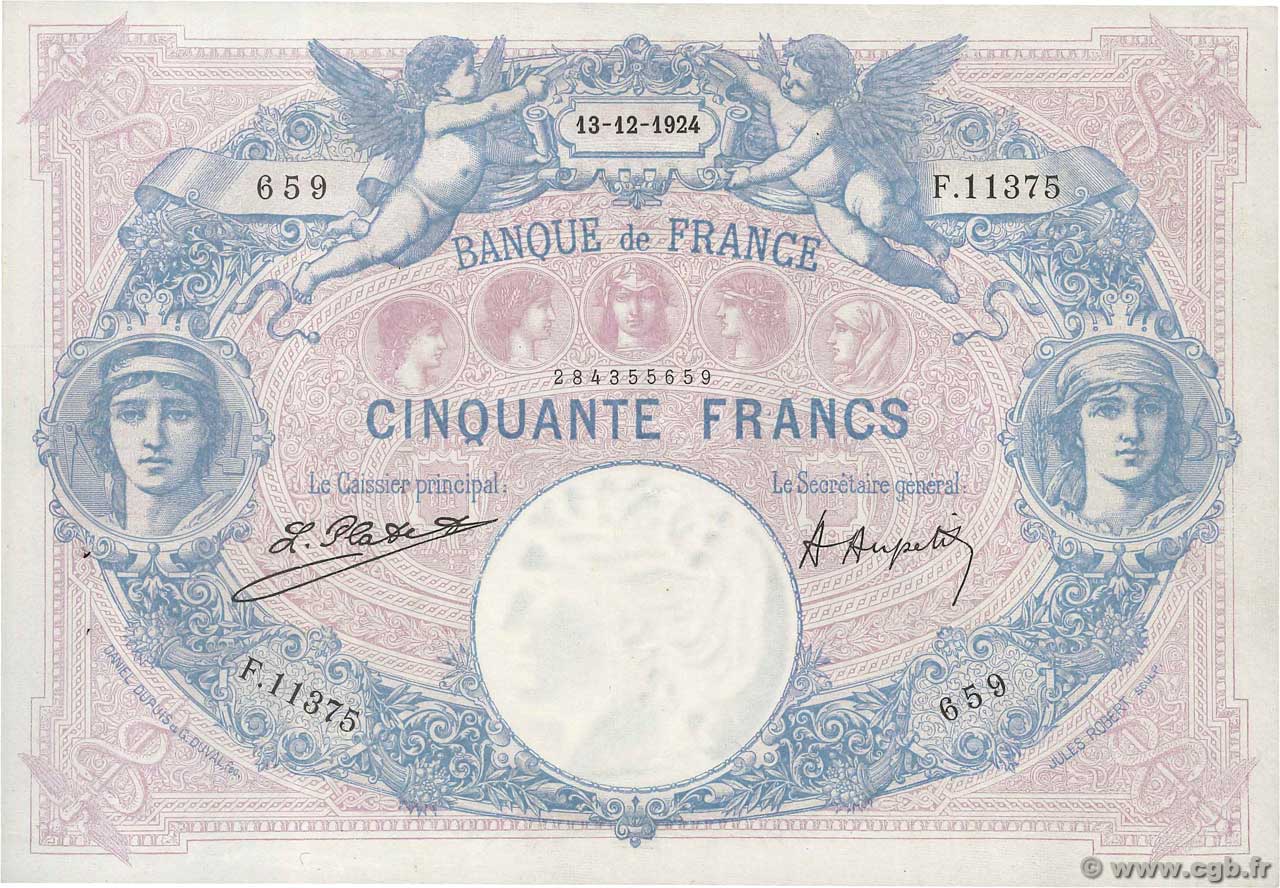 50 Francs BLEU ET ROSE FRANCIA  1924 F.14.37 SPL