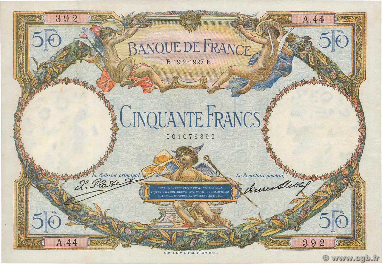 50 Francs LUC OLIVIER MERSON FRANCIA  1927 F.15.01 BB