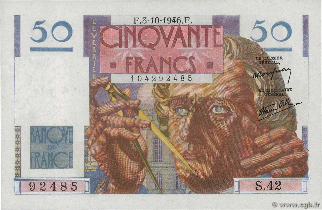 50 Francs LE VERRIER FRANCE  1946 F.20.06 UNC