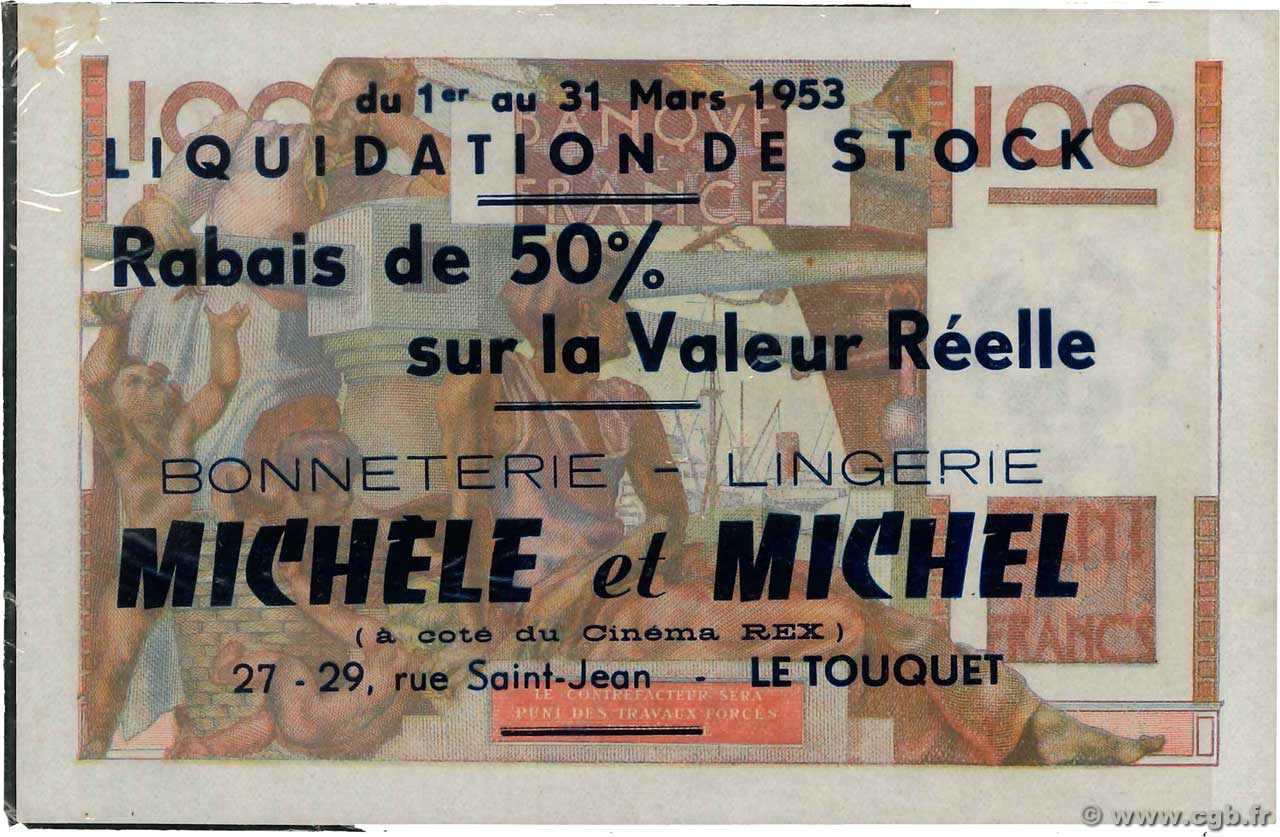 100 Francs JEUNE PAYSAN Publicitaire FRANKREICH  1952 F.28.34 fST