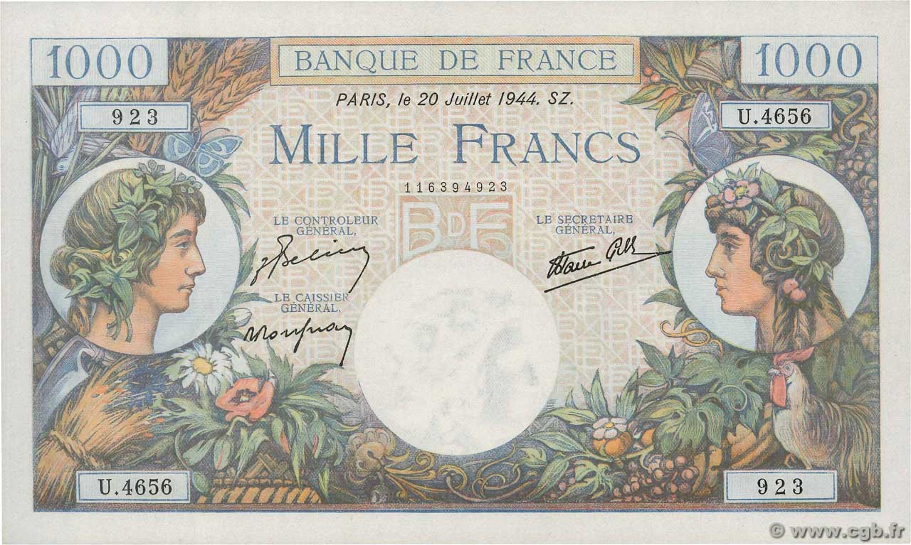 1000 Francs COMMERCE ET INDUSTRIE FRANKREICH  1944 F.39.12 ST