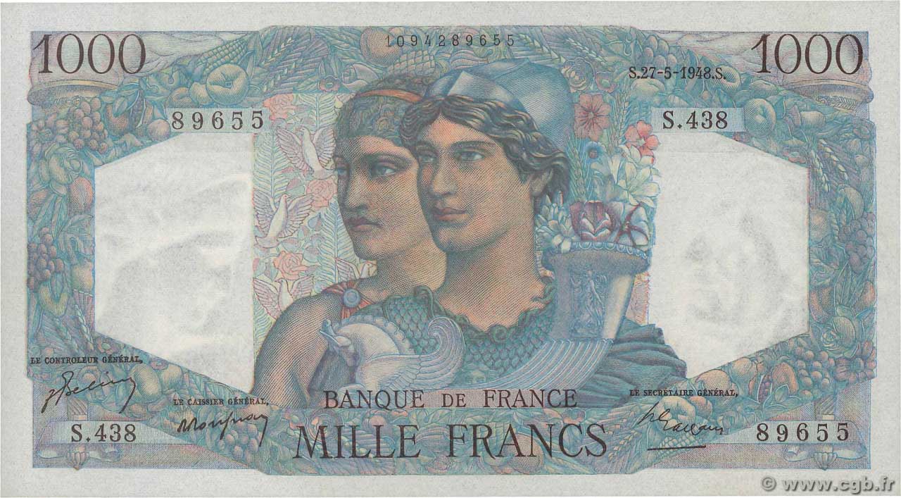 1000 Francs MINERVE ET HERCULE FRANCIA  1948 F.41.21 FDC