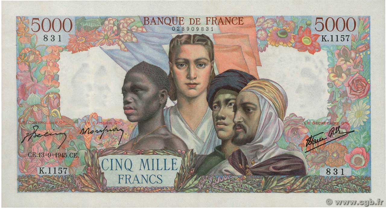 5000 Francs EMPIRE FRANÇAIS FRANKREICH  1945 F.47.43 fST