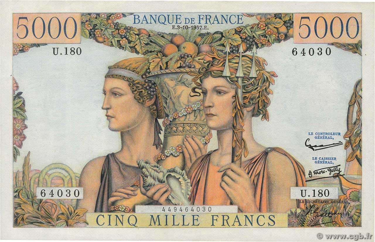 5000 Francs TERRE ET MER FRANCIA  1957 F.48.17 EBC+