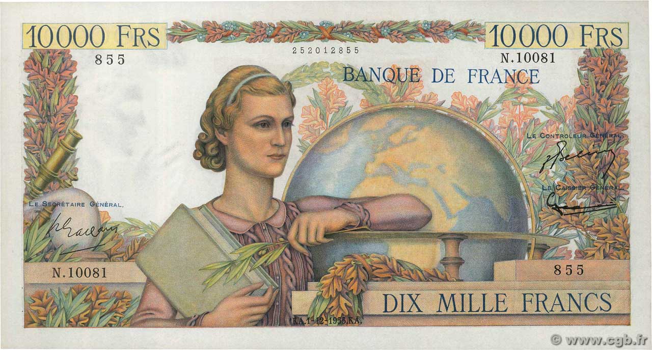 10000 Francs GÉNIE FRANÇAIS FRANCIA  1955 F.50.77 SPL+