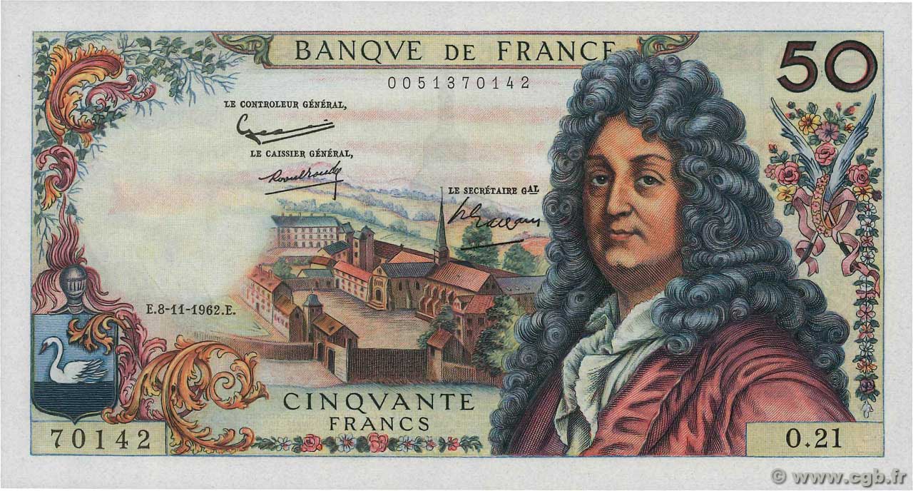 50 Francs RACINE FRANCIA  1962 F.64.02 q.FDC