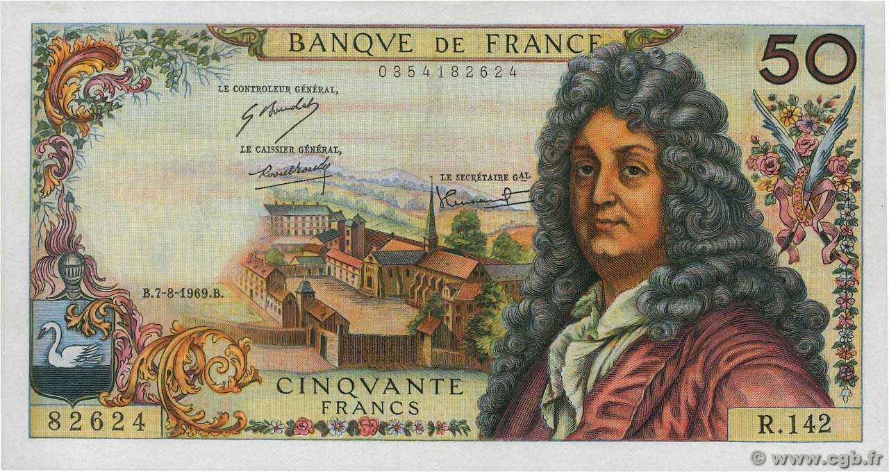 50 Francs RACINE FRANCIA  1969 F.64.14 q.AU