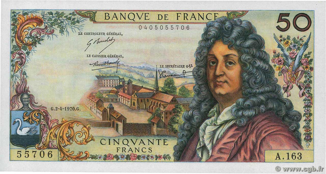 50 Francs RACINE FRANCIA  1970 F.64.16 FDC