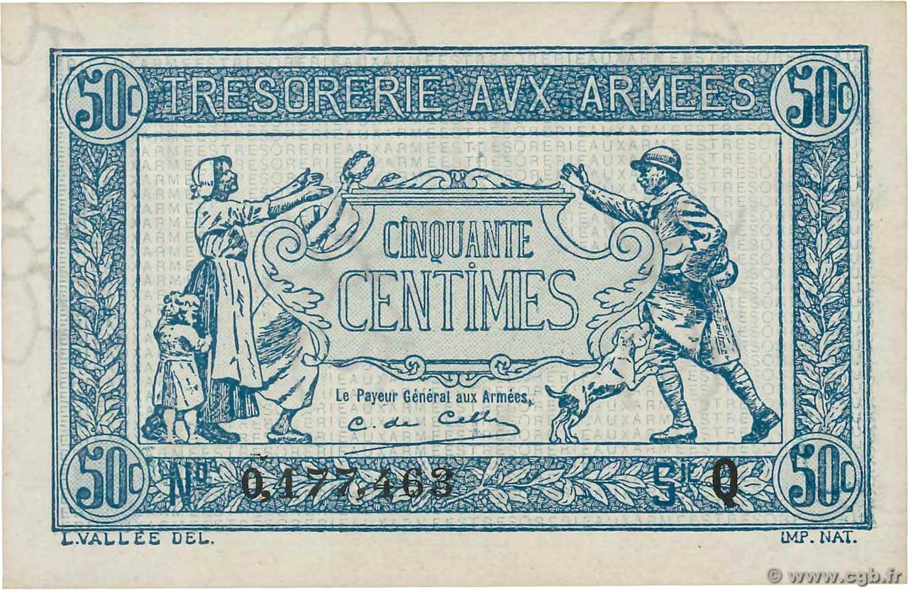 50 Centimes TRÉSORERIE AUX ARMÉES 1917 FRANKREICH  1917 VF.01.17 ST