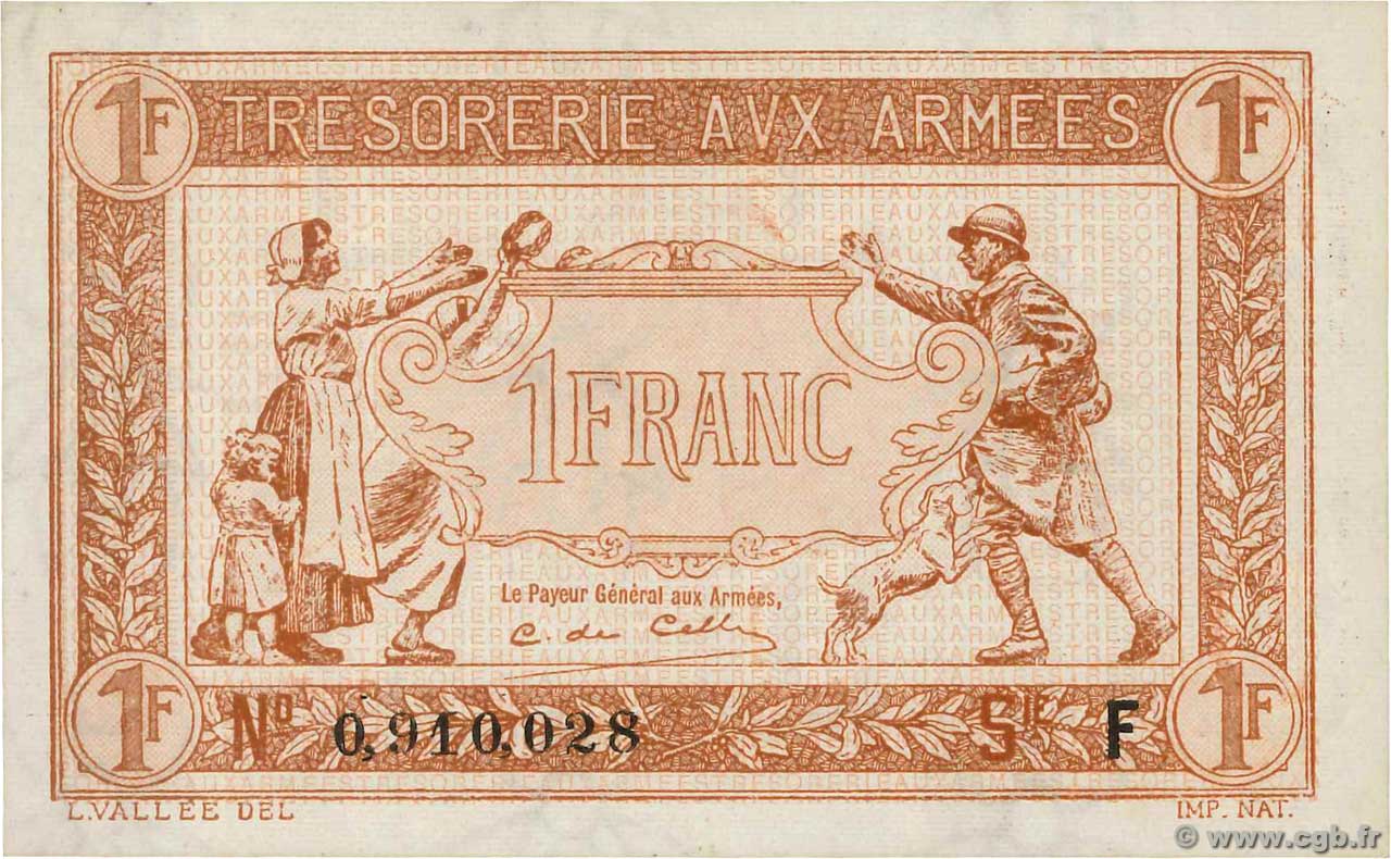 1 Franc TRÉSORERIE AUX ARMÉES 1917 FRANKREICH  1917 VF.03.06 fST