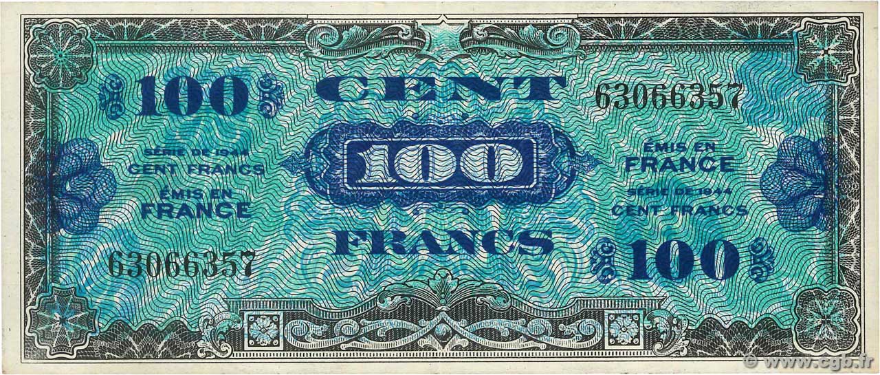 100 Francs DRAPEAU FRANKREICH  1944 VF.20.01 VZ