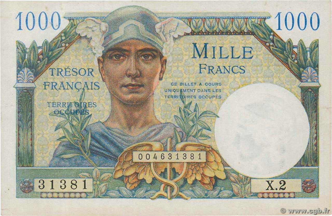 1000 Francs TRÉSOR FRANÇAIS FRANCIA  1947 VF.33.02 BB