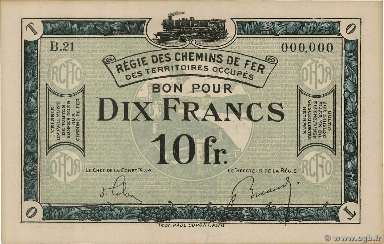 10 Francs Spécimen FRANCE regionalism and miscellaneous  1923 JP.135.07 UNC-