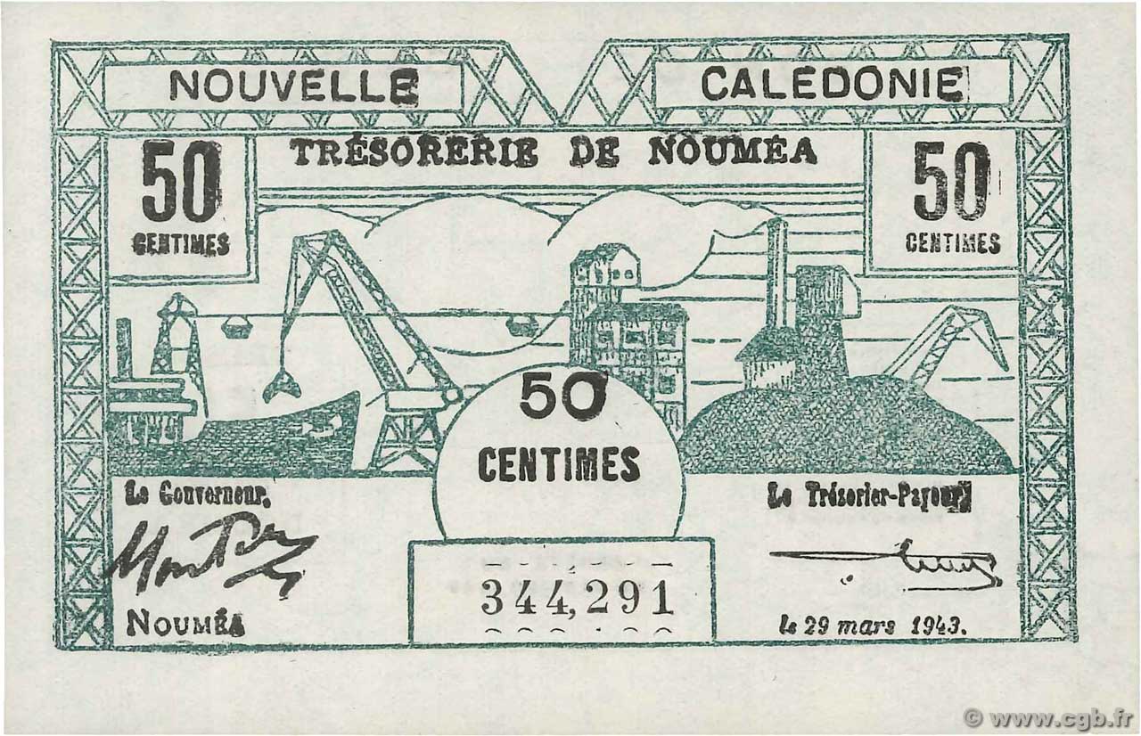 50 Centimes NOUVELLE CALÉDONIE  1943 P.54 q.FDC