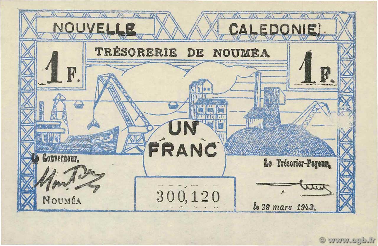 1 Franc NOUVELLE CALÉDONIE  1943 P.55a FDC