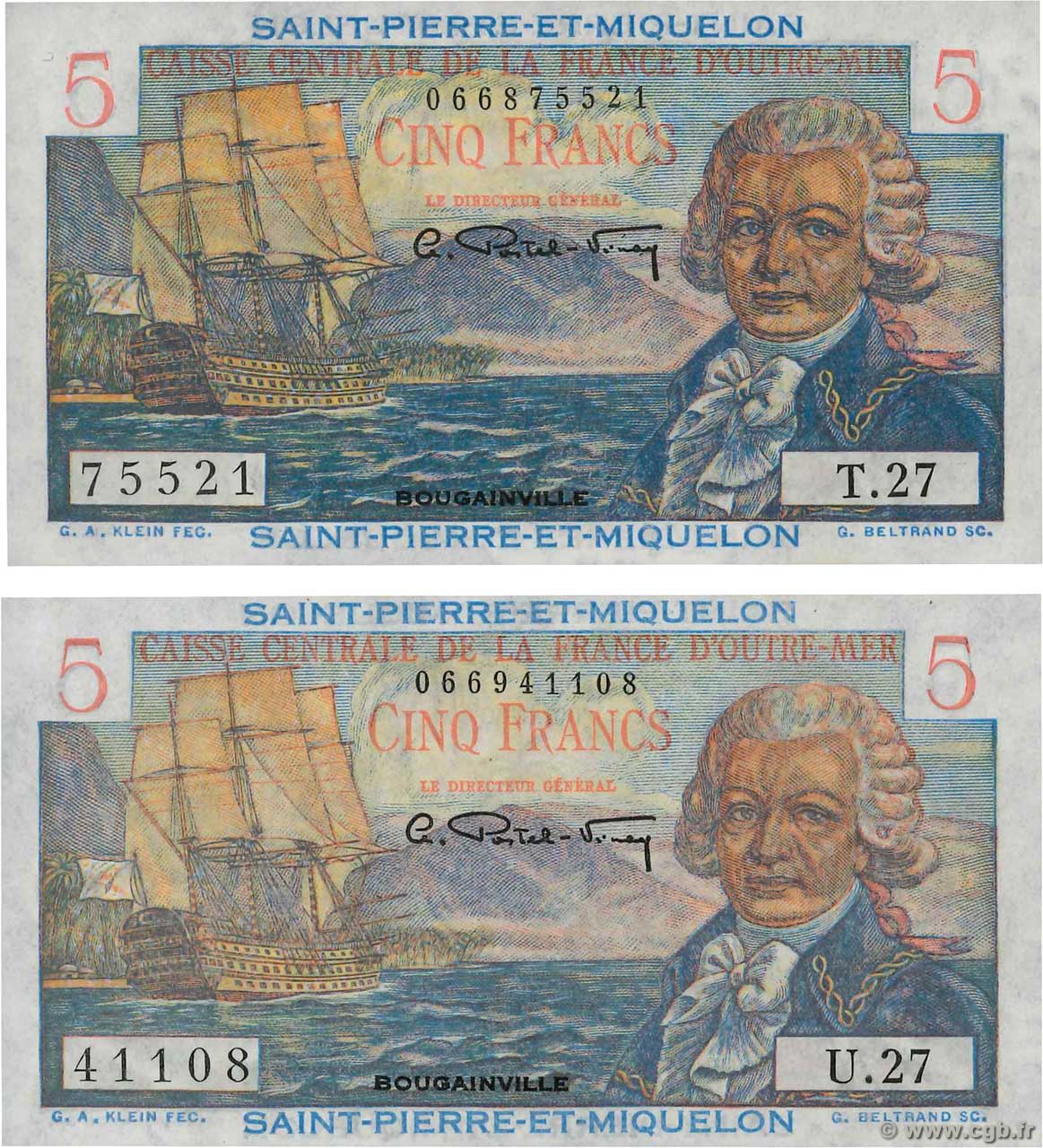 5 Francs Bougainville Lot SAN PEDRO Y MIGUELóN  1946 P.22 FDC