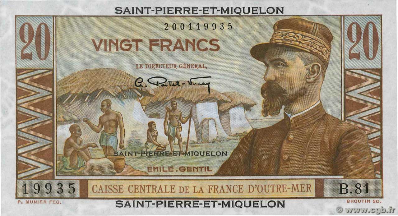 20 Francs Émile Gentil SAN PEDRO Y MIGUELóN  1946 P.24 SC+
