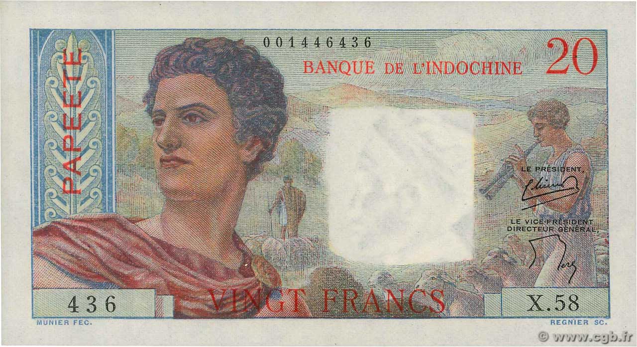 20 Francs TAHITI  1951 P.21b pr.NEUF