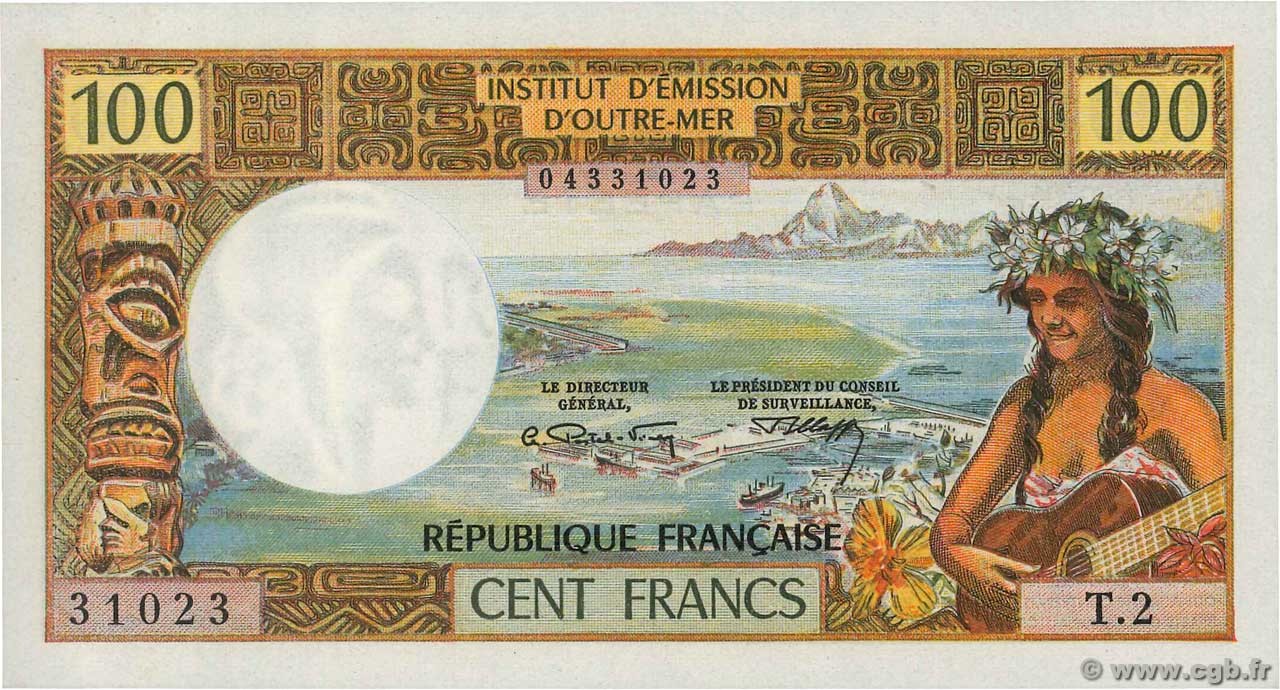 100 Francs TAHITI  1973 P.24b fST+