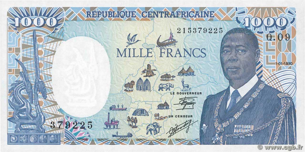 1000 Francs REPúBLICA CENTROAFRICANA  1990 P.16 FDC
