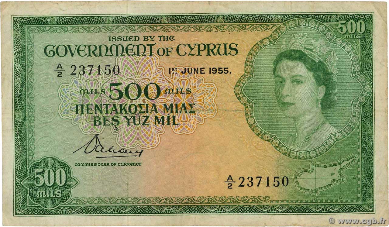 500 Mils ZYPERN  1955 P.34a S