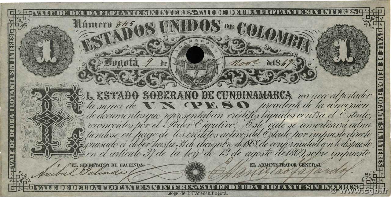 1 Peso Annulé COLOMBIA  1871 PS.0156 XF+