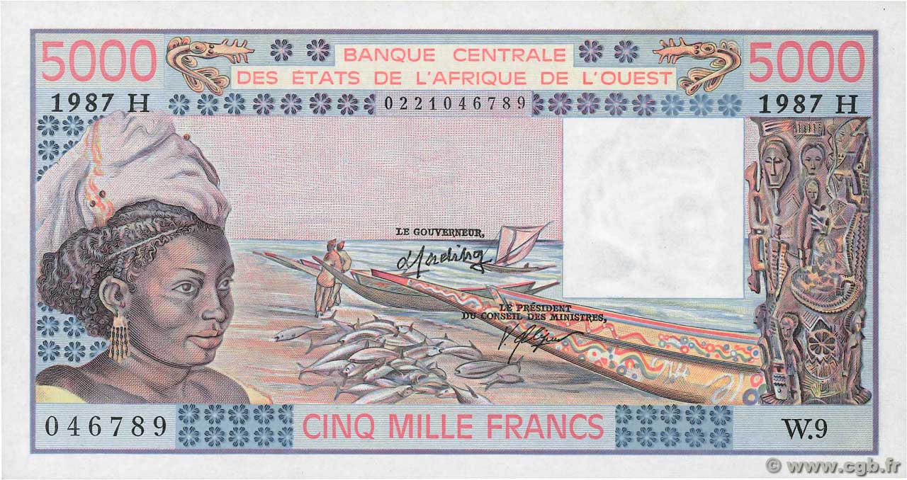 5000 Francs WEST AFRICAN STATES  1987 P.608Hl AU