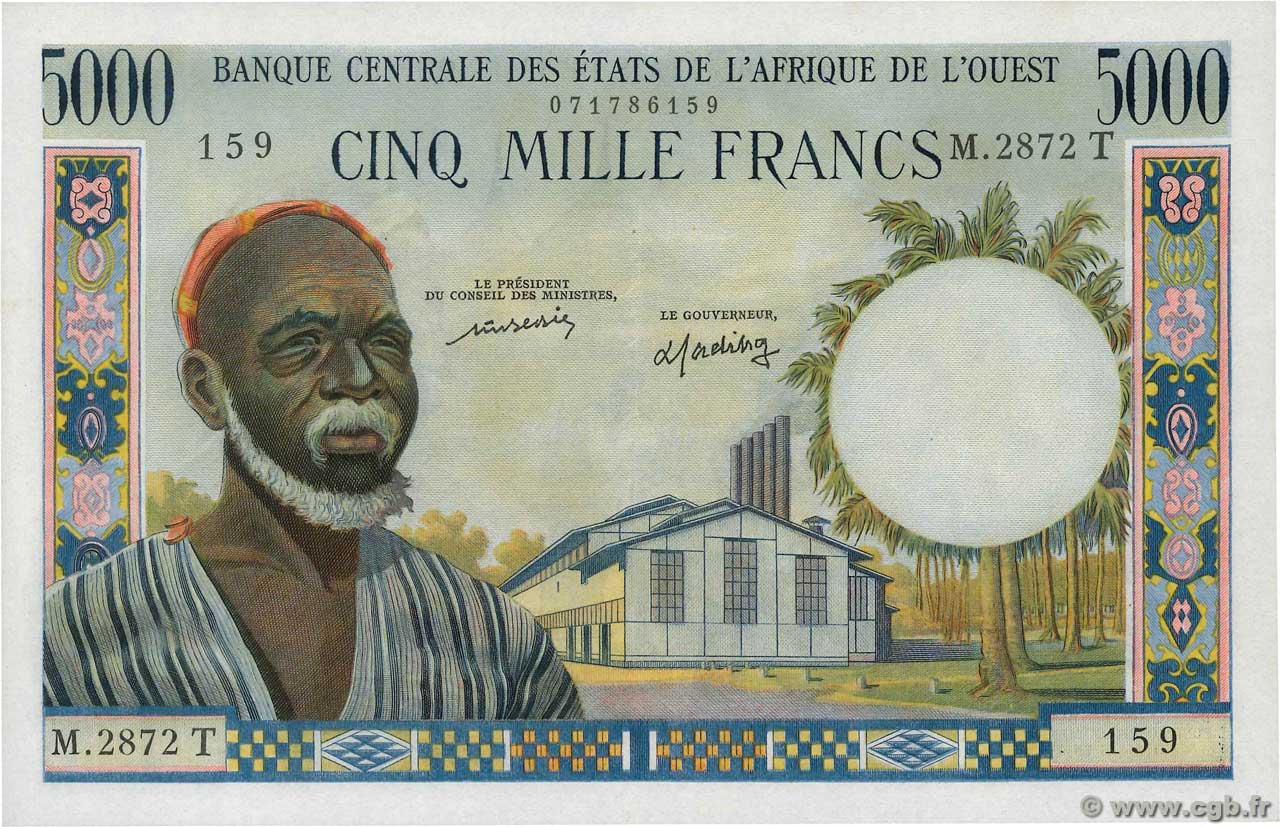 5000 Francs WEST AFRICAN STATES  1977 P.804Tm AU