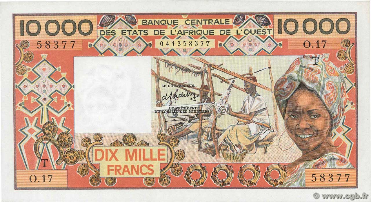 10000 Francs WEST AFRICAN STATES  1977 P.809Te AU-
