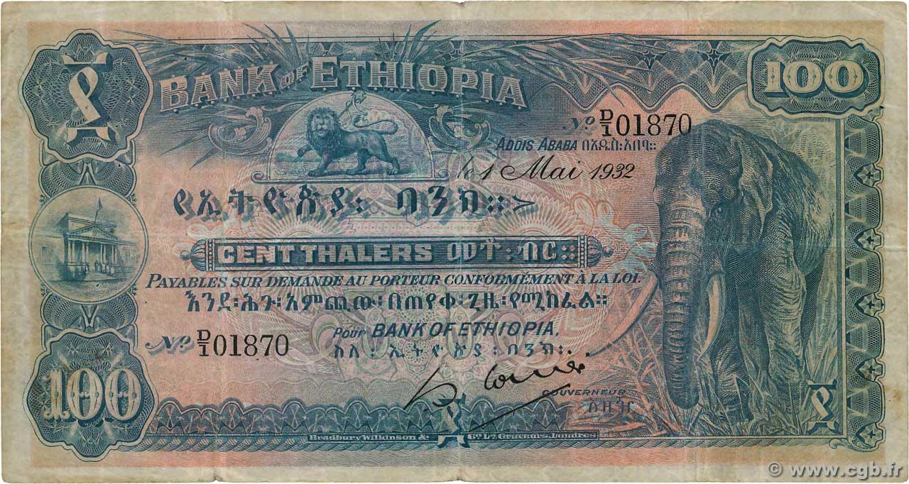 100 Thalers ETHIOPIA  1932 P.10 F