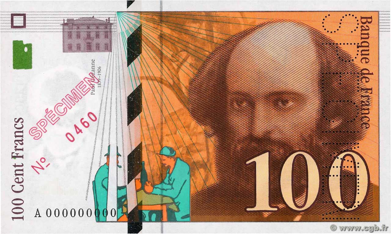 100 Francs CÉZANNE Spécimen FRANCIA  1997 F.74.01Spn q.FDC