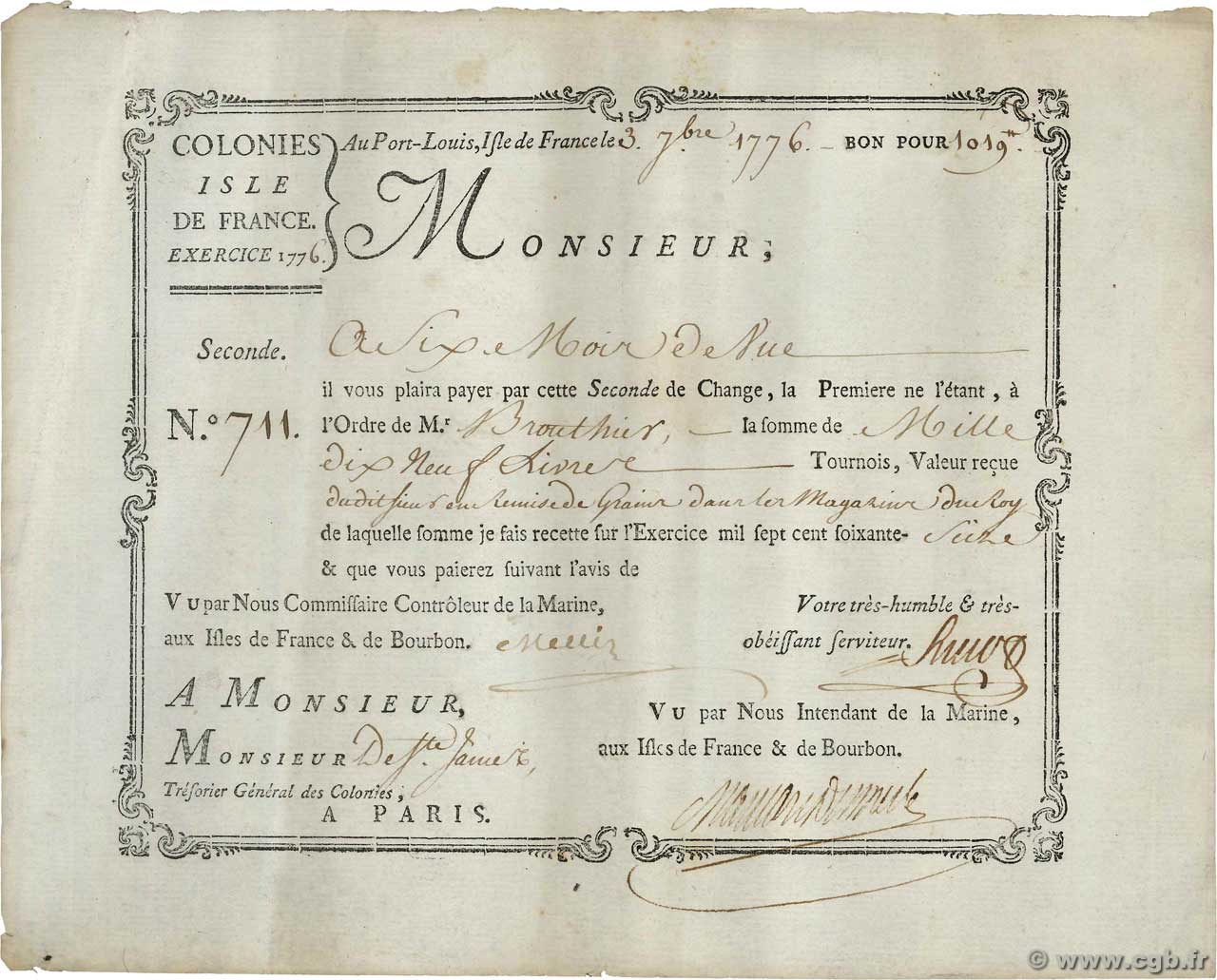 1019 Livres MAURITIUS Port Louis 1776 MK.52var1 fVZ