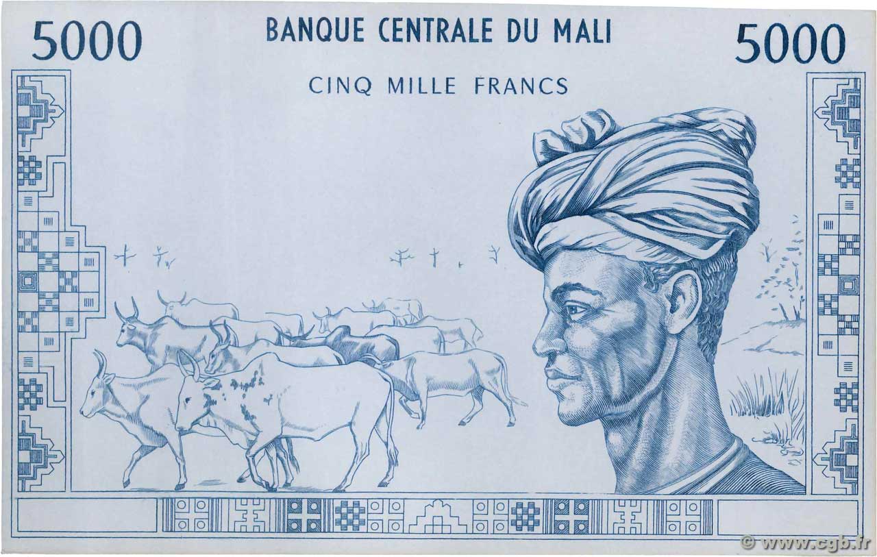 5000 Francs Épreuve MALI  1972 P.14p q.FDC