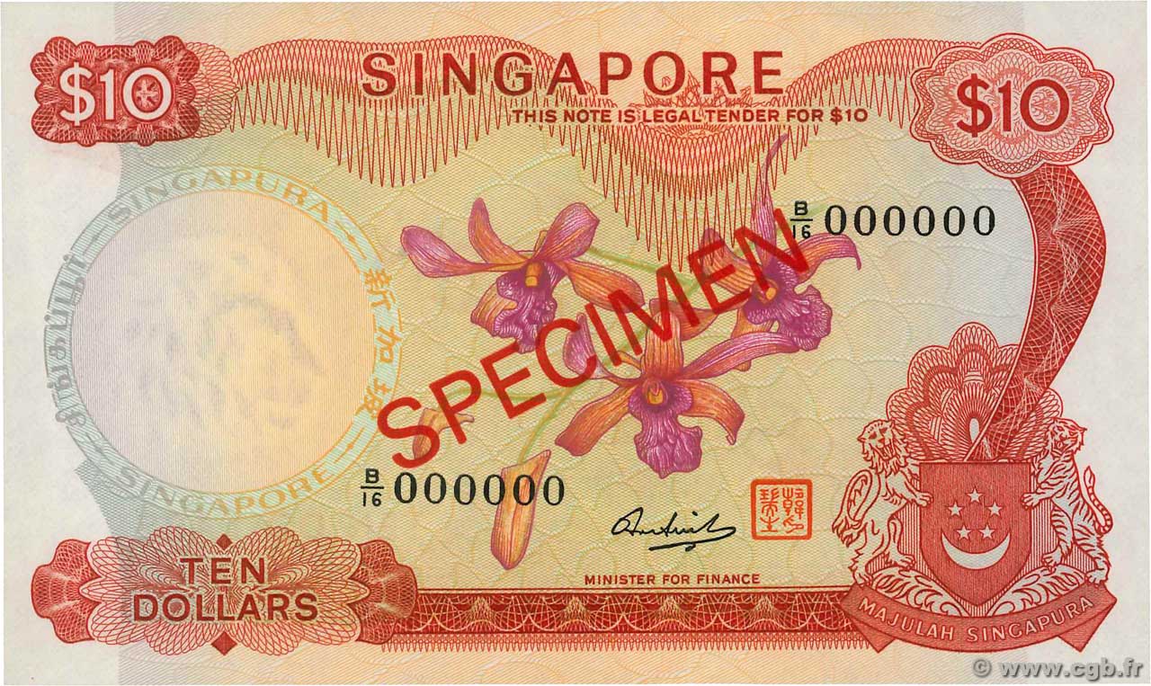 10 Dollars Spécimen SINGAPORE  1967 P.03s FDC