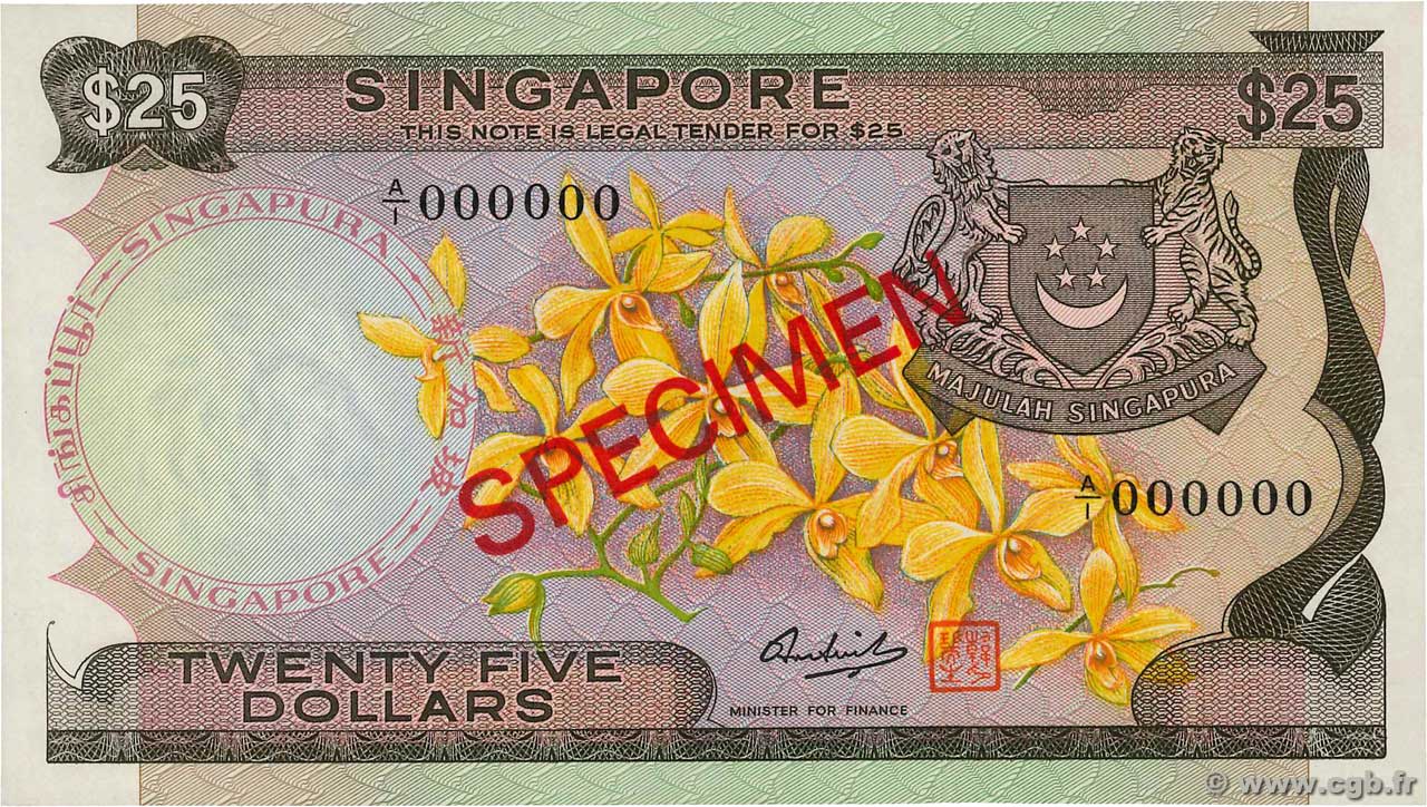 25 Dollars Spécimen SINGAPUR  1967 P.04s FDC