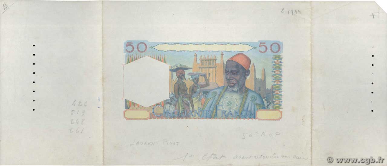 50 Francs Épreuve AFRIQUE OCCIDENTALE FRANÇAISE (1895-1958)  1943 P.39E SUP