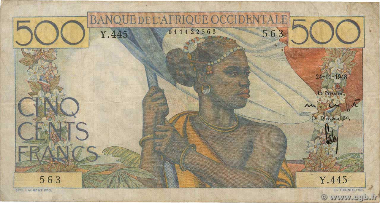 500 Francs FRENCH WEST AFRICA  1948 P.41 BC