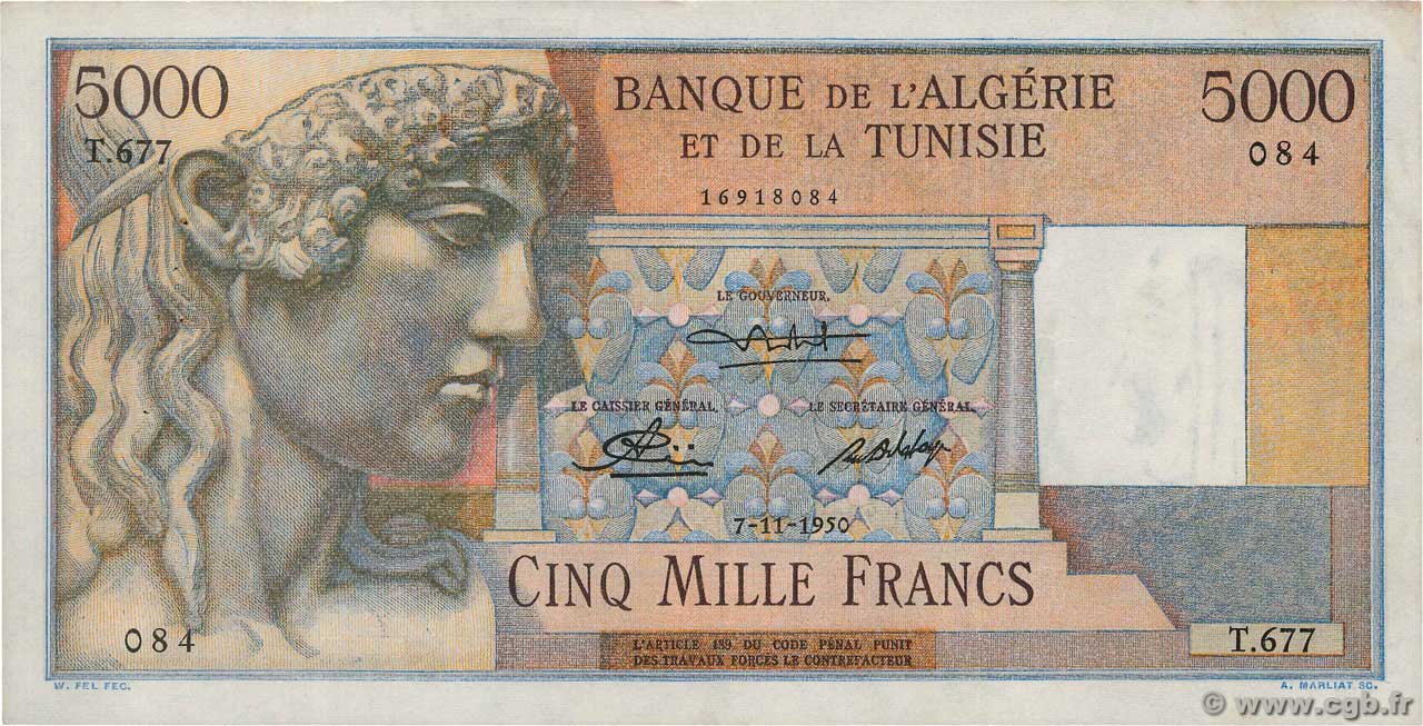 5000 Francs ARGELIA  1950 P.109a MBC+