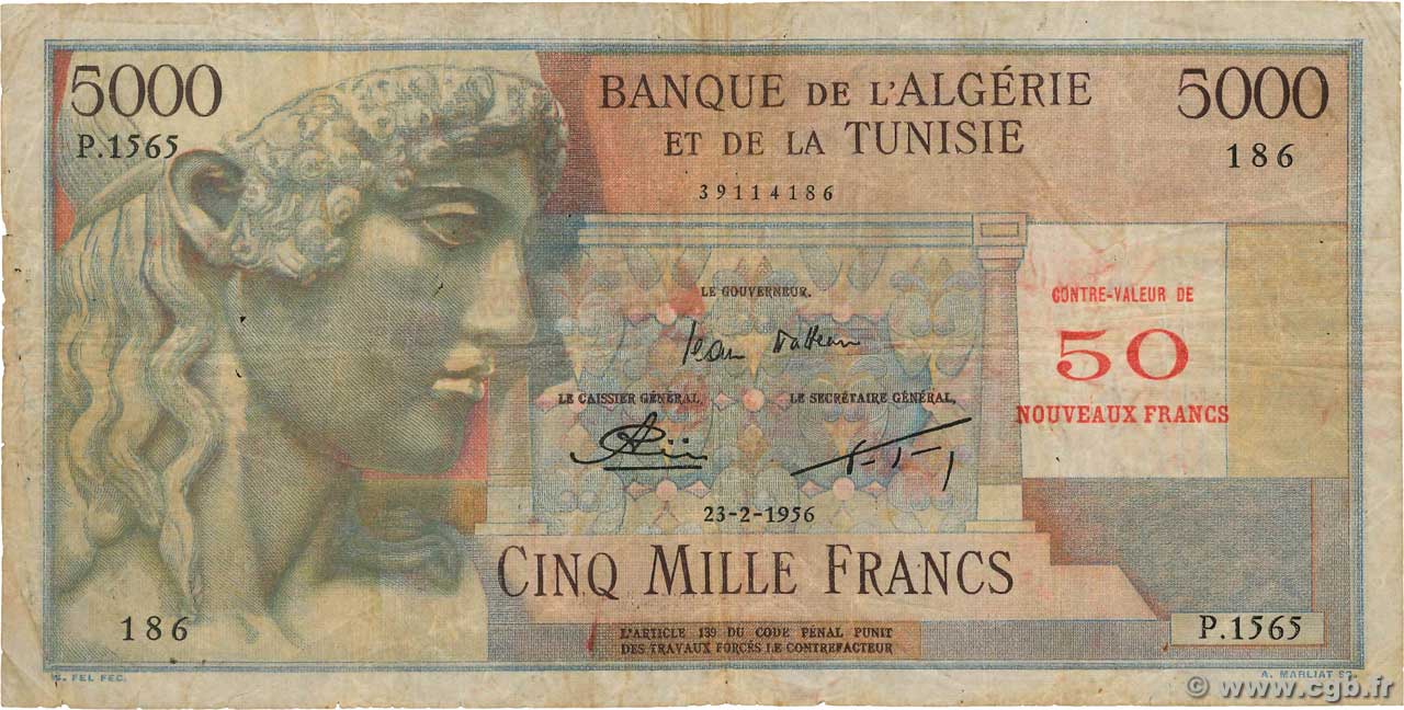 50 NF sur 5000 Francs ALGERIEN  1956 P.113 fS