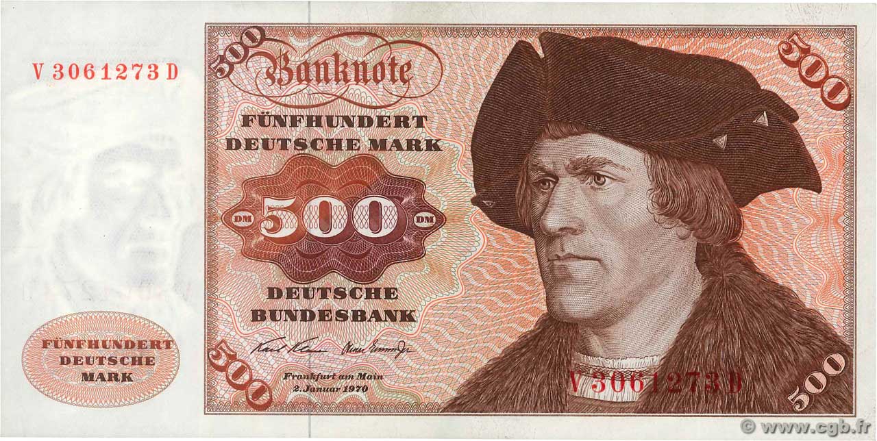 500 Deutsche Mark GERMAN FEDERAL REPUBLIC  1970 P.35a VZ