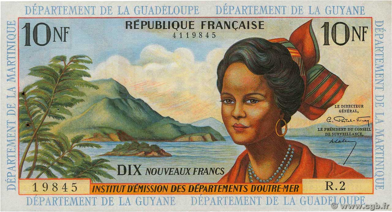 10 Nouveaux Francs FRENCH ANTILLES  1962 P.05a MBC+