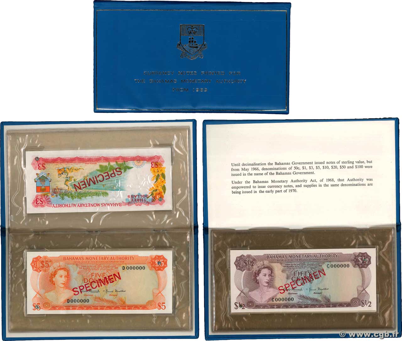 1/2 à 100 Dollars Spécimen BAHAMAS  1968 P.CS3 NEUF