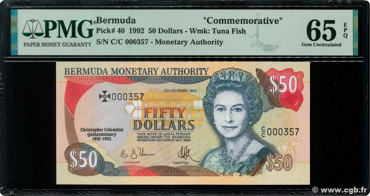 50 Dollars Commémoratif BERMUDAS  1992 P.40 FDC