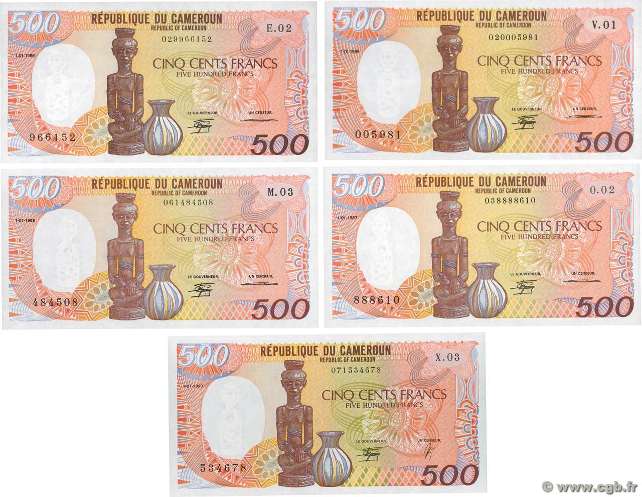 500 Francs Lot CAMERúN  1988 P.24a/b SC+