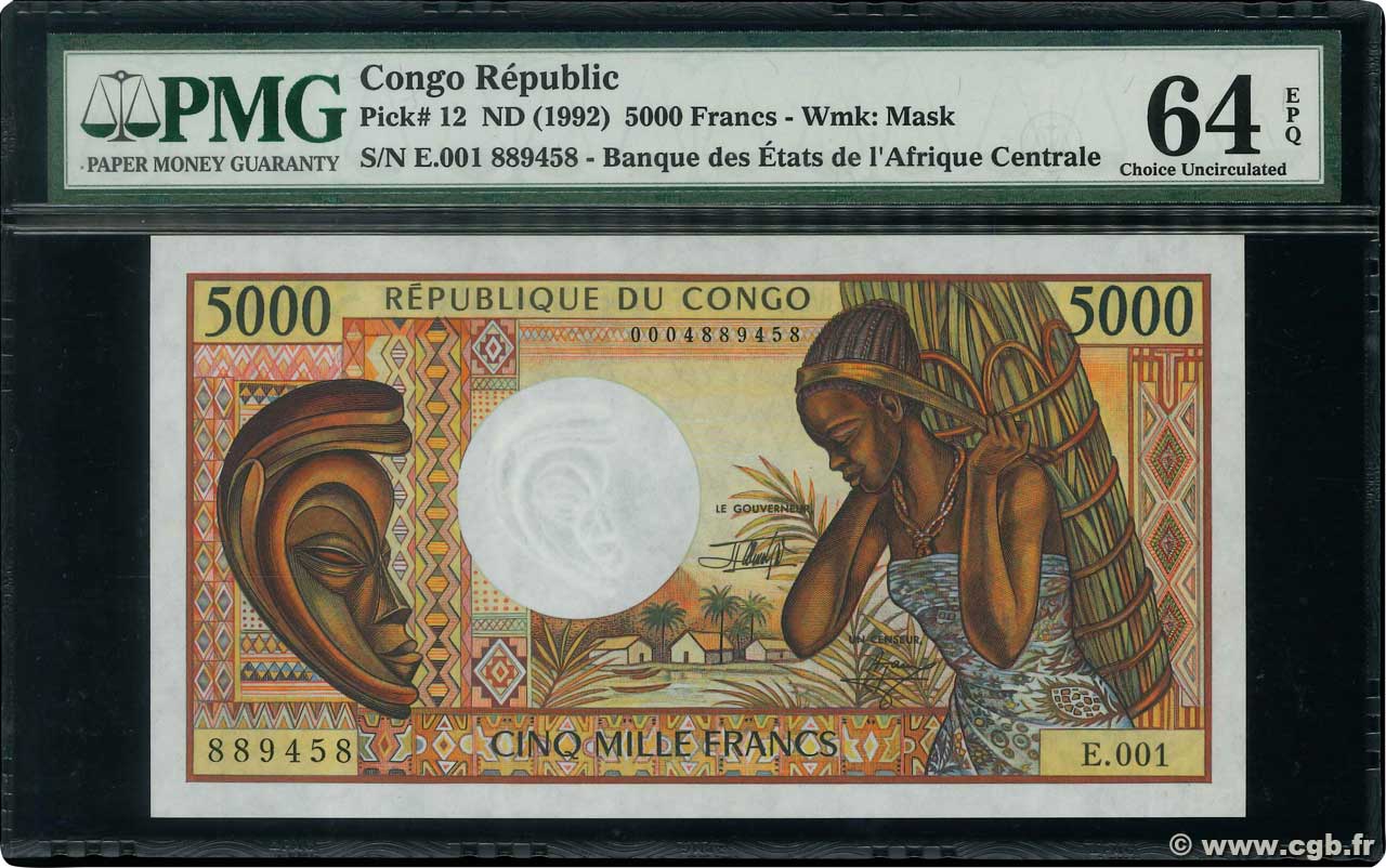 5000 Francs CONGO  1992 P.12 fST+