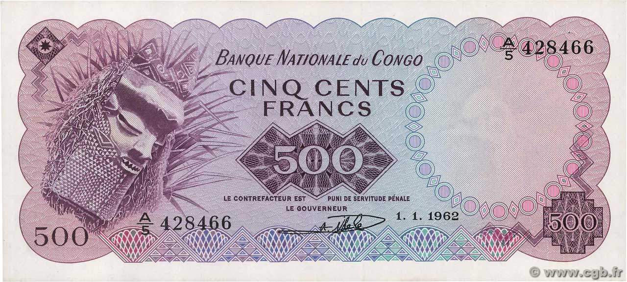 500 Francs RÉPUBLIQUE DÉMOCRATIQUE DU CONGO  1962 P.007a pr.SPL