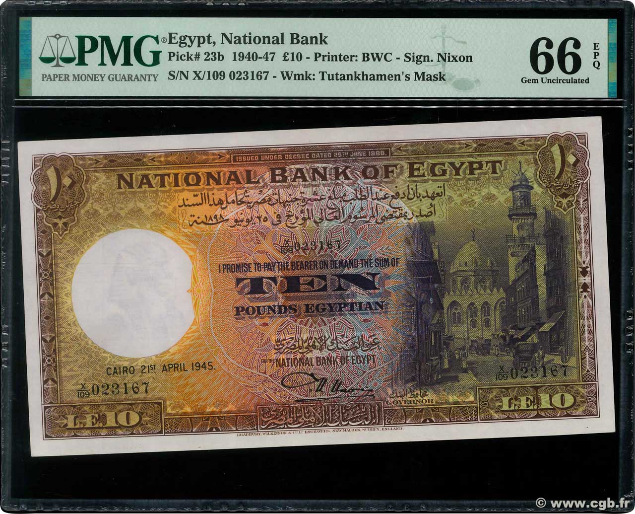 10 Pounds ÄGYPTEN  1945 P.023b ST