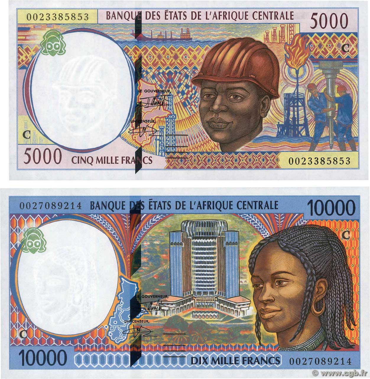50000 et 10000 Francs Lot STATI DI L  AFRICA CENTRALE  2000 P.104Cf et P.105Cf FDC