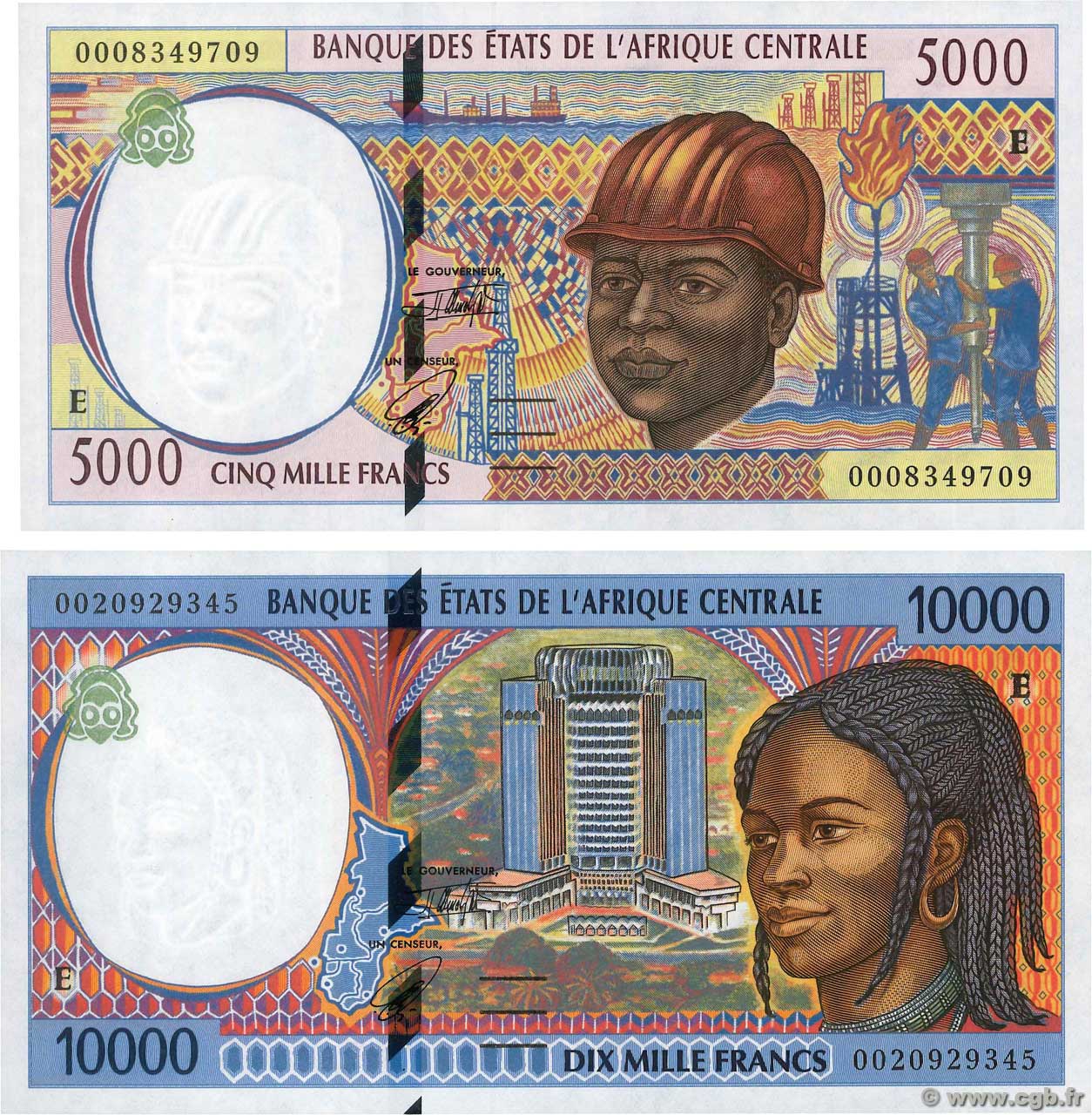 50000 et 10000 Francs Lot ZENTRALAFRIKANISCHE LÄNDER  2000 P.204Ef et P.205Ef ST